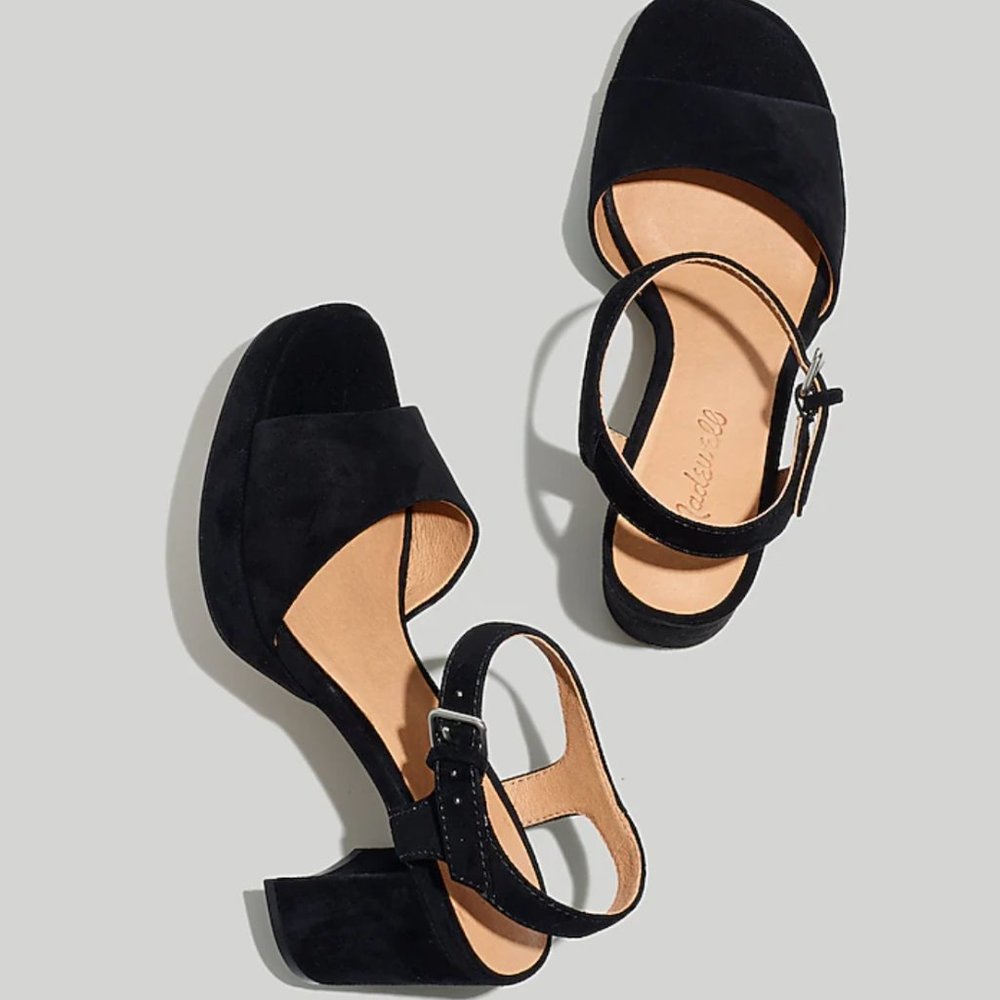 Madewell Platform Suede Sandal in True Black - size 6.5 (NWOT)